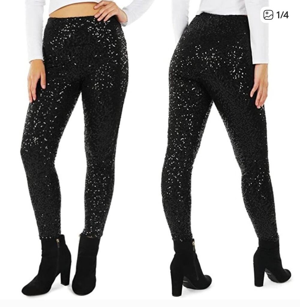 Tipsy Elves Black Sequin Leggings Pants XL NWOT